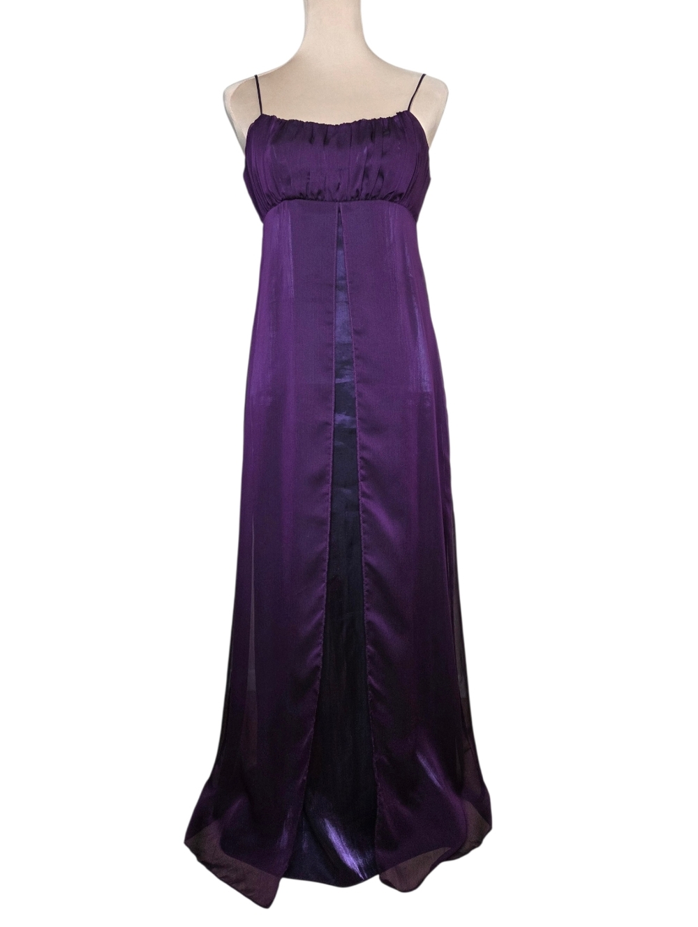 Y2K Purple Satin Chiffon Maxi Dress Slip Formal Goth Fairy S